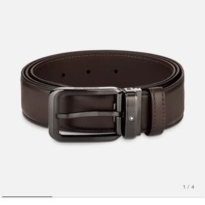 Montblanc Dark Brown Leather Belt with Black Buckle